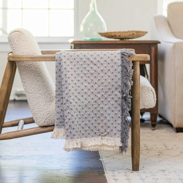 Gray Dotted Woven Throw
