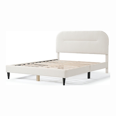 White Boucle Upholstered Black Canopy Queen Bed