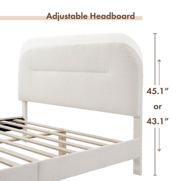 White Boucle Upholstered Sara Queen Bed