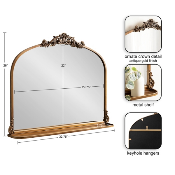 Gold Arched Wall Mirror with Shelf