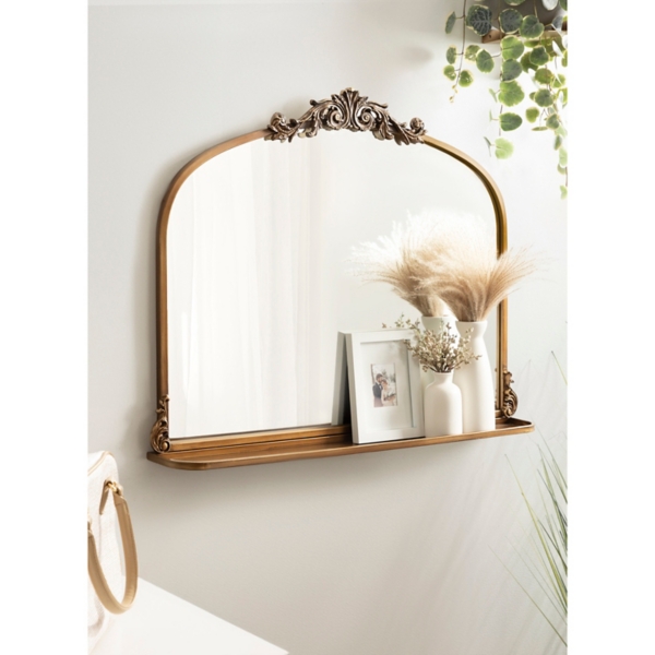 Gold Arched Wall Mirror with Shelf
