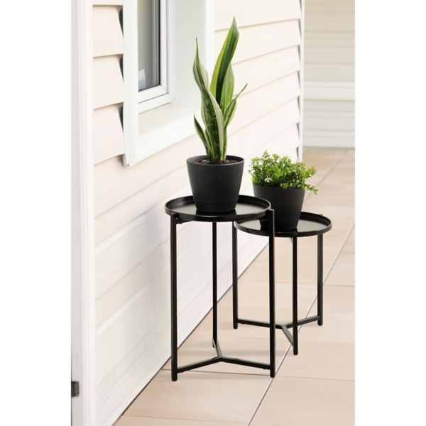Round Black Metal Accent Tables, Set of 2