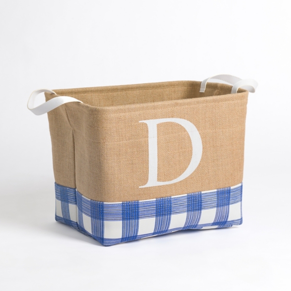 Blue Plaid Monogram D Jute Bin