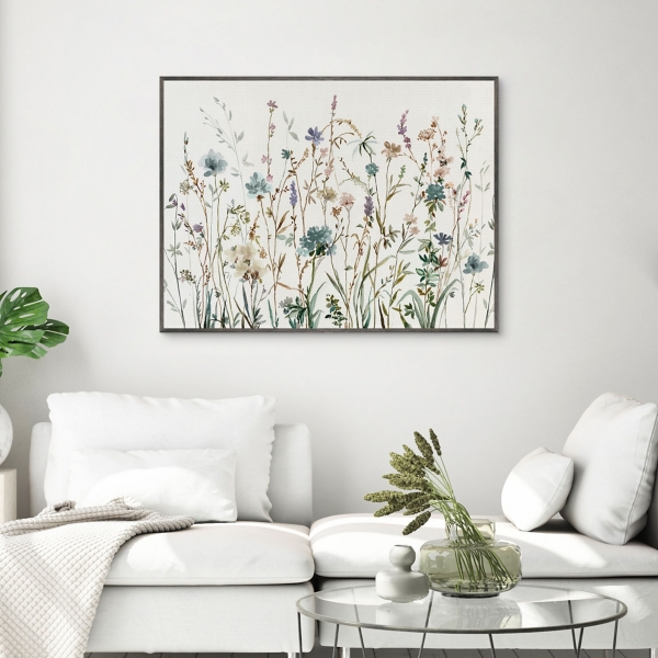 Little Blue Flowers Framed Canvas Art Print
