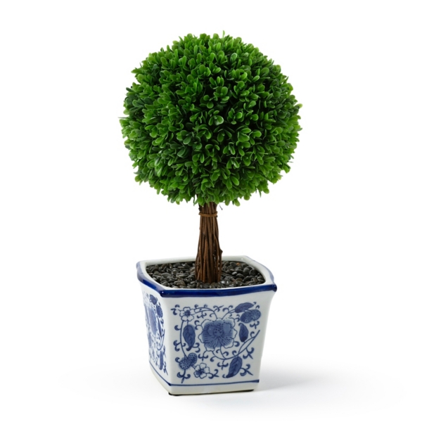 Boxwood Arrangement in Toile Vase