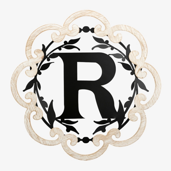 Scalloped Wood & Metal Monogram R Wall Plaque