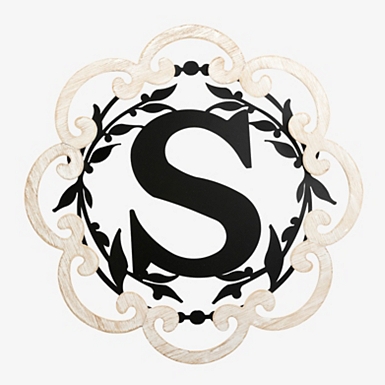 Scalloped Wood & Metal Monogram M Wall Plaque