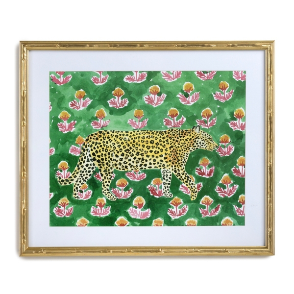 Green Watercolor Cheetah Framed Art Print