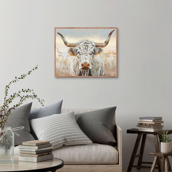 White Longhorn Framed Canvas Art Print