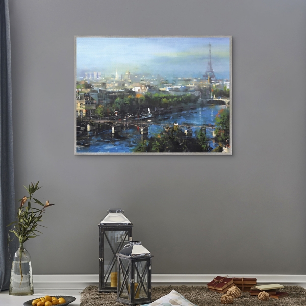 Paris Pedestrian Bridge Framed Canas Art Print