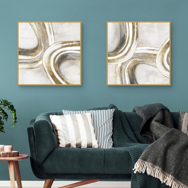 Golden Contours Framed Canvas Art Prints, Set of 2