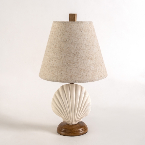 White Seashell & Wood Table Lamp | Kirklands Home