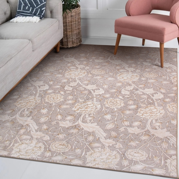 Kalini Natural Floral Washable Area Rug, 5x7