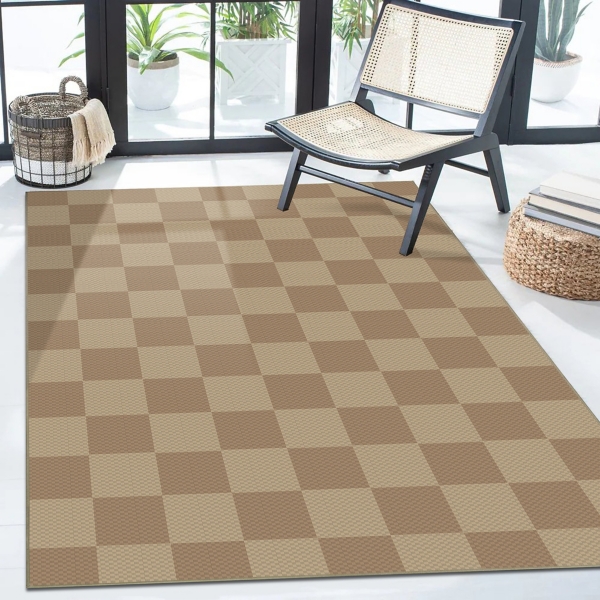 Jaya Natural Checkered Washable Area Rug, 5x7