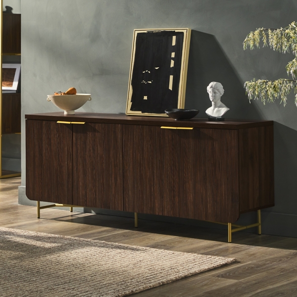 Walnut Wood Scandinavian 4-Door Cabinet