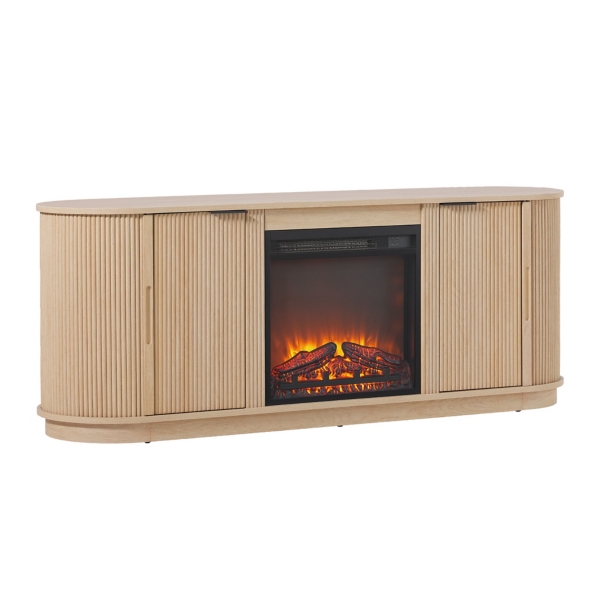 Kirkland's Coastal Oak Reeded Fireplace Media Cabinet In Brown