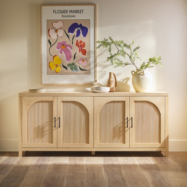 Natural Wood Reeded Arch Cabinet