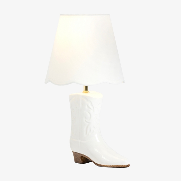 White Ceramic Cowgirl Boot Table Lamp
