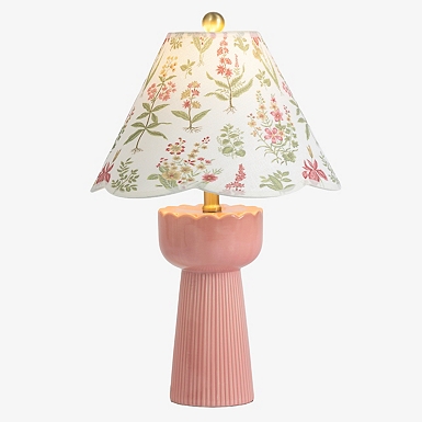 Blue Ceramic Mini Lamp with Scalloped Rattan Shade
