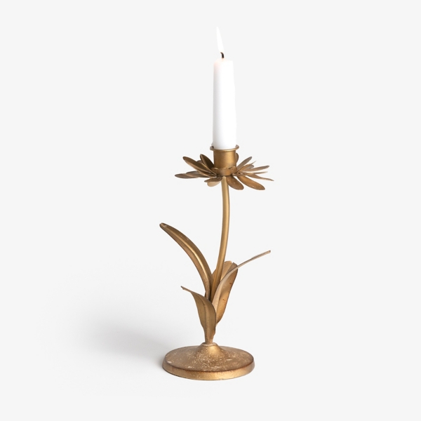 Gold Metal Flower Taper Candle Holder, 9 in. | Kirklands Home