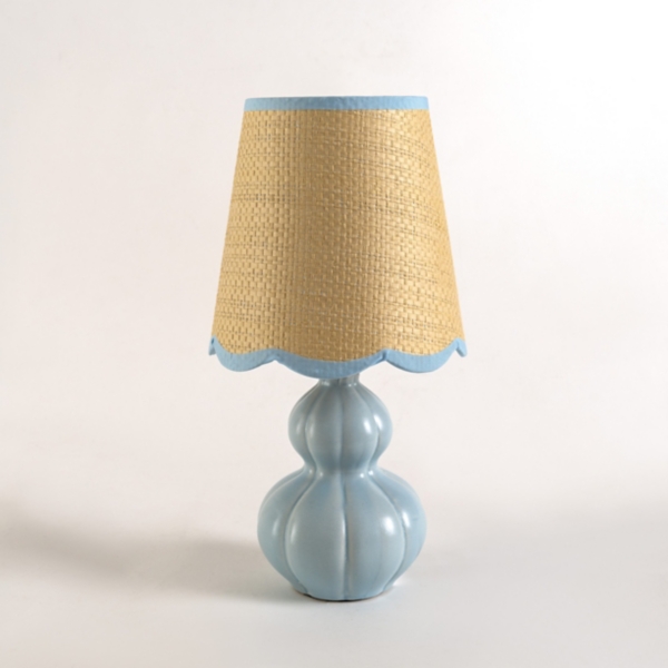 Blue Ceramic Mini Lamp with Scalloped Rattan Shade | Kirklands Home