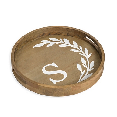 Floral Monogram B Wooden Decorative Tray
