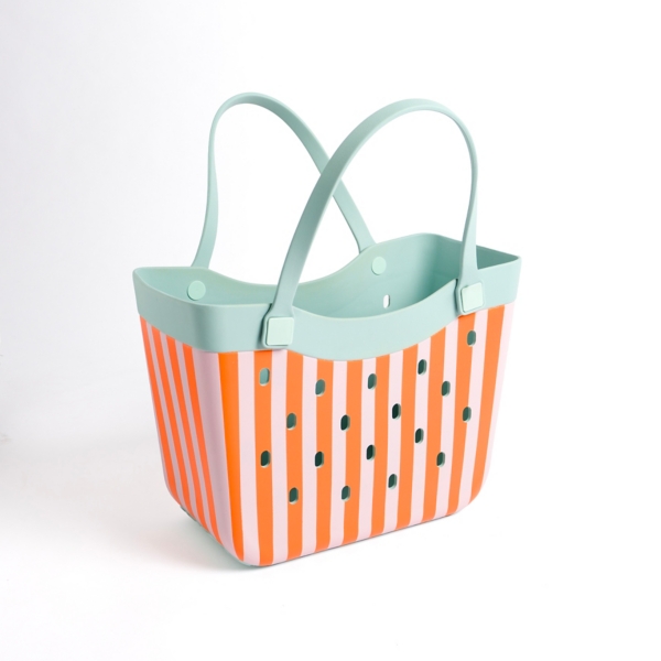 Striped Curve Carry-All Basket Tote