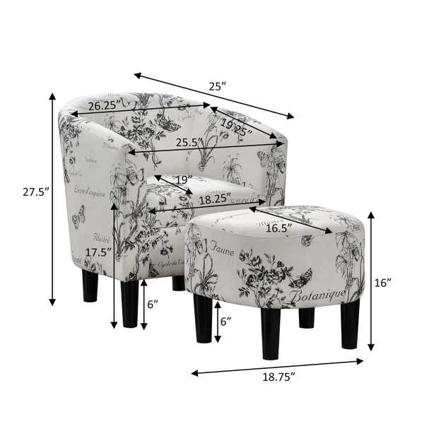 Black & White Floral Accent Chair & Ottoman Set