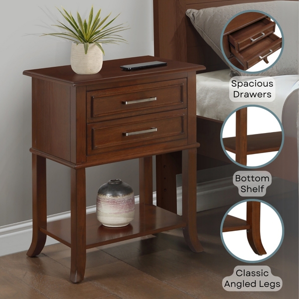 Brown Flared Two-Drawer Accent Table