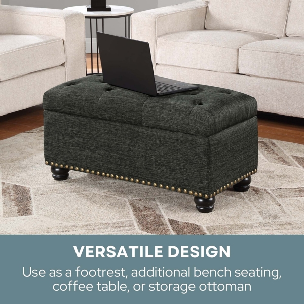 Gray Tufted Jess Storage Ottoman Bench
