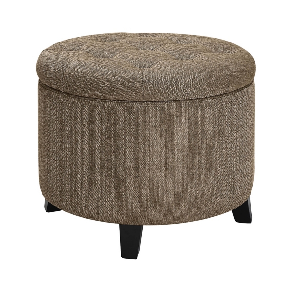Tan Upholstered Eliza Round Storage Ottoman | Kirklands Home