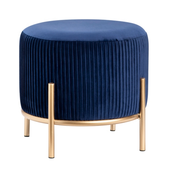 Navy Blue Velvet Upholstered Round Ottoman | Kirklands Home