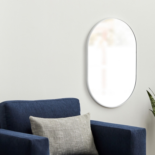 Aranya Matte White Oval Wall Mirror