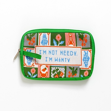 Green Stripes Ruffled Makeup Pouch