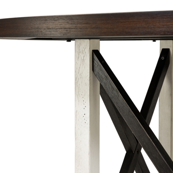 Rustic White & Oak Wood Round Dining Table