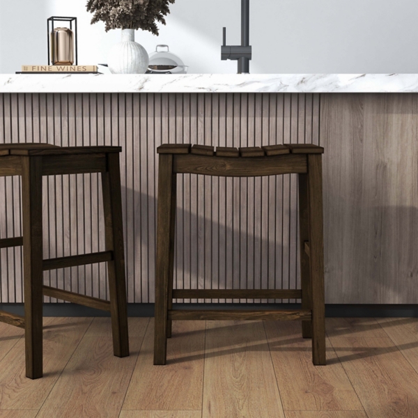 Dark Oak Wood Whitcombe Counter Stools, Set of 2
