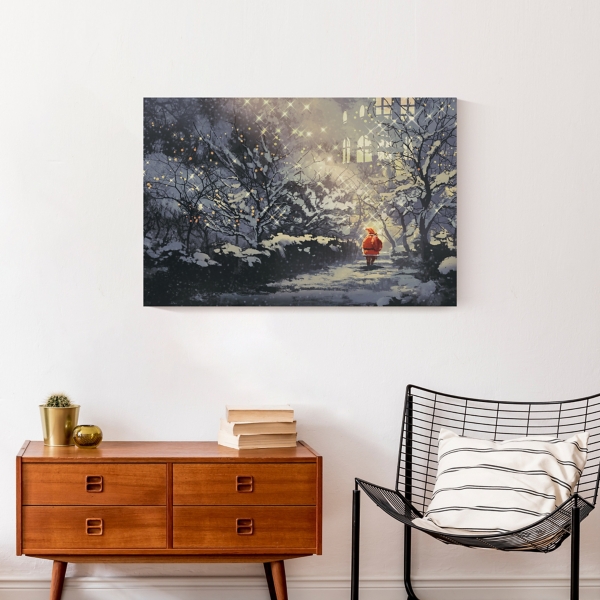 Santa Walking in the Snow Canvas Art Print