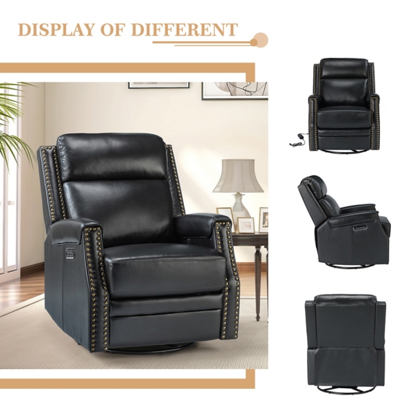 Johanna Black Leather Swivel Power Recliner