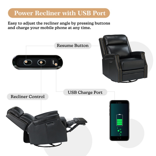 Johanna Black Leather Swivel Power Recliner