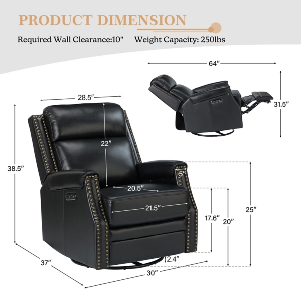 Johanna Black Leather Swivel Power Recliner