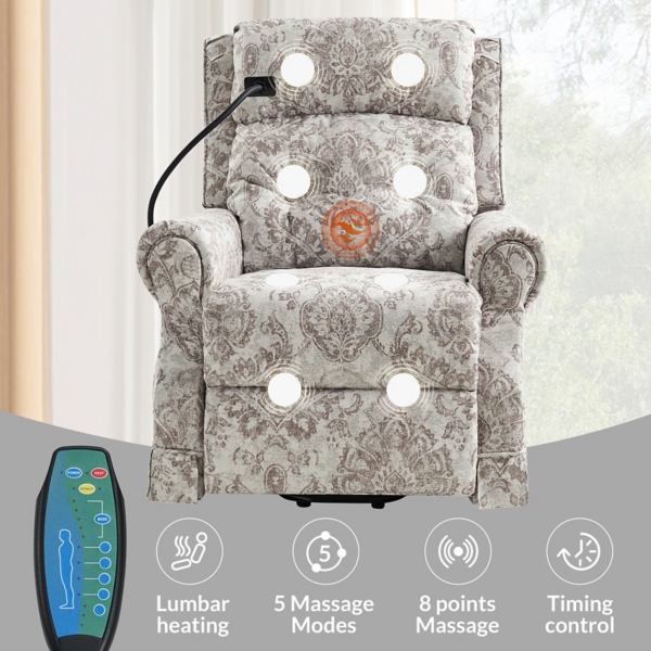 Damask Upholstered Billy Massage Power Recliner