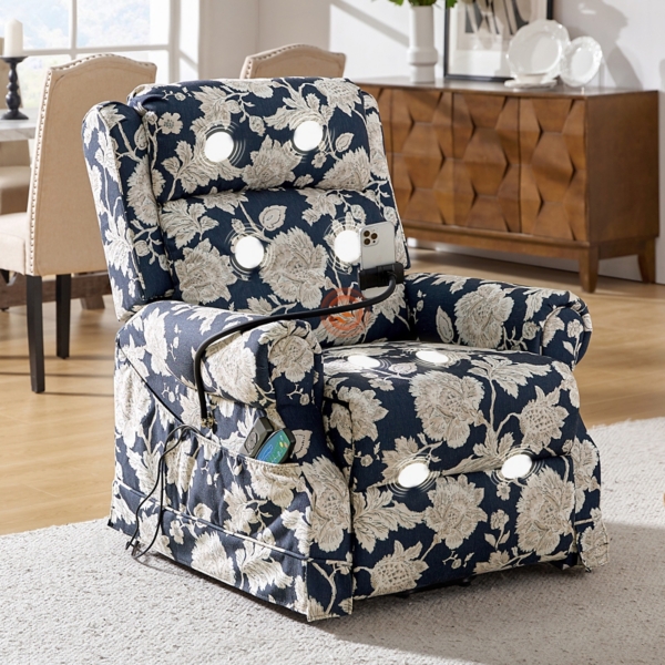 Floral Upholstered Billy Massage Power Recliner