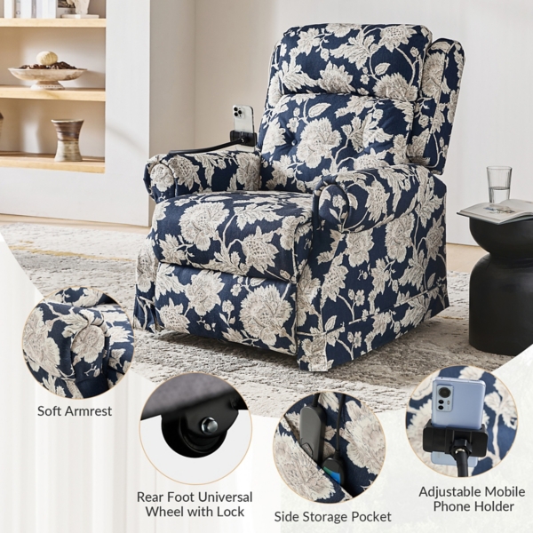 Floral Upholstered Billy Massage Power Recliner