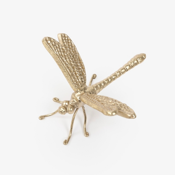 Gold Cast Iron Dragonfly Figurine, 6 in.