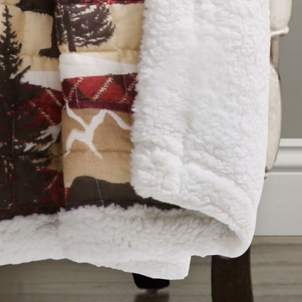 Red and Brown Holiday Lodge Sherpa Throw
