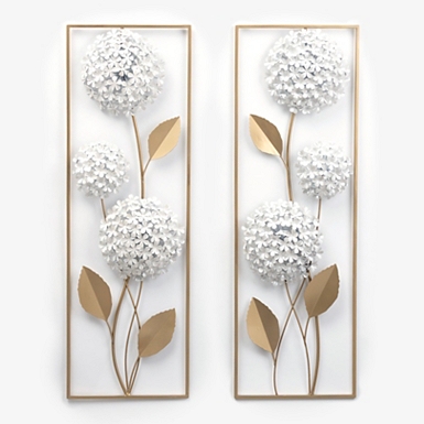 Gold Metal Leaves Framed Wall Plaques, Set of 2