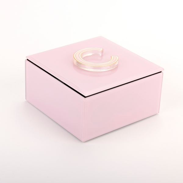Pink Glass Monogram C Jewelry Box