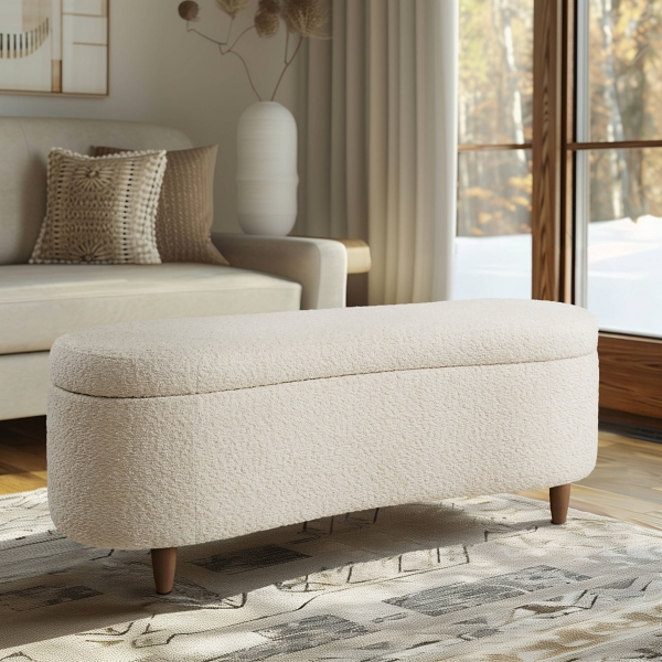 Boucle Flip-Top Storage Bench