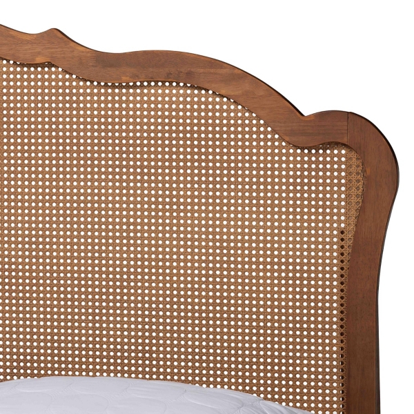 Walnut & Rattan Mallory Queen Bed with Storage