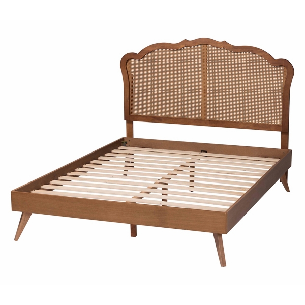 Walnut & Rattan Mallory Queen Platform Bed
